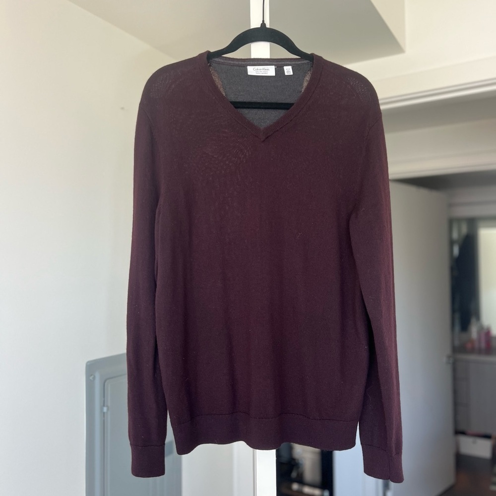 Men's Calvin Klein Extra Fine Merino Wool V-Neck Sweater- M